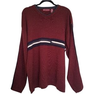 ​Nevada Vintage Burgundy V-Neck Wool Blend Striped Sweater Size Large